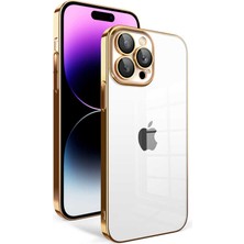 Akare iPhone 14 Pro Max Uyumlu Kamera Korumalı Renkli Çerçeveli Akre Garaj Kapak-Gold