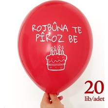 Zerya Kürtçe Doğum Günü Balonu - Kırmızı (20 Adet) - Rojbuna Te Piroz Be 12 Inç - 30 cm