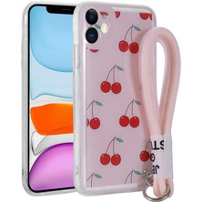 Akare iPhone 11 Kılıf Desenli El Askılı Ipli Akre Astana Silikon Kapak-Kiraz