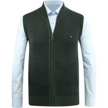 Çizgi Triko Erkek Triko Yelek Fermuarlı Cepli Çelik Örgü Triko Klasik Kalıp - 5015J