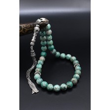 Prestige Gümüş Doğal Krizokol Taşlı 33'lük Tesbih 925 Ayar Gümüş Püsküllü 10MM Küre Kesim 902462