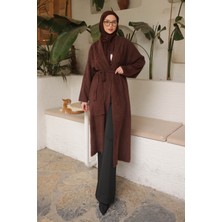 İmaj Butik Kahverengi Kuşaklı Uzun Angora Hırka