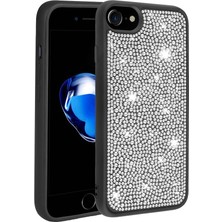 Akare iPhone 8 Uyumlu Parlak Taşlı Tasarım Akre Ston Kapak-Siyah