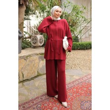 İmaj Butik Bordo Fermuarlı Angora Yumoş Hırka Pantolonlu Takım