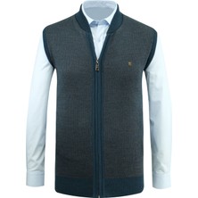 Çizgi Triko Erkek Triko Yelek Fermuarlı Cepli Çelik Örgü Triko Klasik Kalıp - 5015J