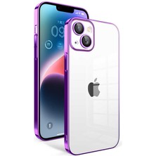 Akare iPhone 14 Plus Uyumlu Kamera Korumalı Renkli Çerçeveli Akre Garaj Kapak-Lila