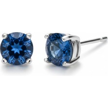 Parlavert Silver 925 Ayar Gümüş Lacivert Taşlı Zarif Çivi Küpe