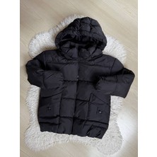 Linoş Kids Unisex Çocuk Siyah Polarlı Kapüşonlu Su Geçirmez Rüzgara Dayanıklı Şişme Kışlık Mont & Kaban