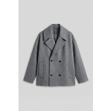 Erkek Oversize Kruvaze Kaban Koyu Gri