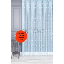 Perdenin Adresi Lüks Tül Perde Yıldız Desenli Çocuk Odası Tülü Sık Pile Mavi Renk