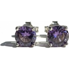 Parlavert Silver 925 Ayar Gümüş Kadın Mor Taşlı Çivi Küpe – Zarif & Şık Tektaş Model