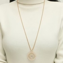 Cash Trade Şık Yuvarlak Parlayan Taşlar. Vintage Esintili Alaşım İnci Kolye 77cm