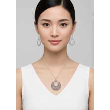 Cash Trade Vintage Retro Etnik Tarz Takı Seti: 3 Parça Gümüş Su Damlası Desenli Kolye-küpe