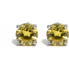 Parlavert Silver 925 Ayar Gümüş Sarı Taşlı Kadın Çivi Küpe – Parlak Zirkon Tektaş Model