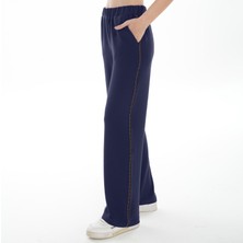 Asn Concept Kadın Yanı Ince Şeritili Viskon Lacivert Eşofman Altı (Büyük Beden Seçeneğiyle)