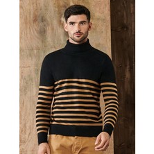 Mandala Tekstil Erkek Boğazlı Çizgili Triko Kazak