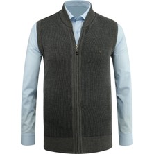 Çizgi Triko Erkek Triko Yelek Fermuarlı Cepli Çelik Örgü Triko Klasik Kalıp - 5015J