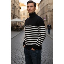Mandala Tekstil Erkek Boğazlı Çizgili Triko Kazak