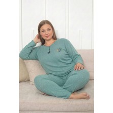 Farya Home Büyük Beden Pamuklu Kalın Kışlık Düğmeli Şeritli Interlok Örme Pijama Takımı