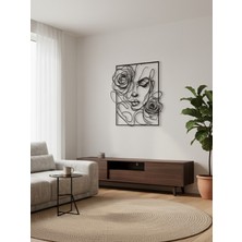 Sezart Metal Duvar Tablosu Kadın Figürü Gül Sanatı Line Art Modern Soyut Dekoratif Aksesuar