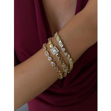 Nur Tasarım Atolyesi Xuping 14 Ayar Gold Kaplama Çelik Zirkon Taş Detaylı Bileklik