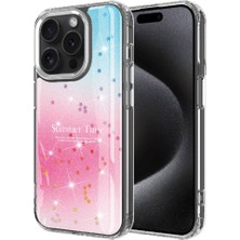 Sionel Apple iPhone 15 Pro Max Kılıf Simli Desenli Parlak Snel Task Kapak-Pembe