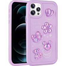 Sionel Apple iPhone 13 Pro Kılıf Kabartma Figürlü Parlak Snel Toys Silikon Kapak-Mor