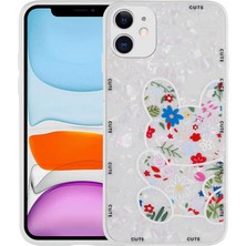 Sionel iPhone 11 Kılıf Desenli Sert Silikon Snel Mumila Kapak-White Rabbit