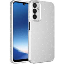 Sionel Galaxy A25 Kılıf Kamera Korumalı Simli Lüks Snel Koton Kapak-Gümüş