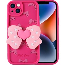 Sionel Apple iPhone 14 Kılıf Kamera Korumalı Figür Tasarımlı Snel Kapya Kapak-Pembe Koyu