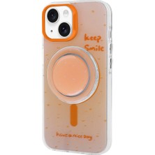 Sionel Apple iPhone 15 Kılıf Magsafe Şarj Özellikli Tak-Çıkar Pop Soketli Snel Tiktok Kapak-Turuncu