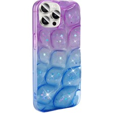 Sionel Apple iPhone 15 Pro Max Kılıf Simli 3D Desenli Snel Hacar Kapak-Mor-Mavi