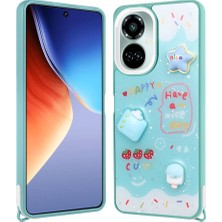 Sionel Tecno Camon 19 Kılıf Parlayan Sıvılı Simli Kabartma Figürlü Snel Cevze Kapak-Yeşil