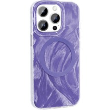 Sionel Apple iPhone 14 Pro Max Kılıf Magsafe Şarj Özellikli Fırça Boya Desenli Snel Palet Kapak-Mor