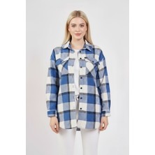 Volanlı Mavi-Beyaz Ekose Oduncu Gömlek