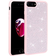Sionel iPhone 7 Plus Uyumlu Parlak Taşlı Tasarım Snel Ston Kapak-Pembe
