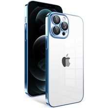Sionel Apple iPhone 12 Pro Max Kılıf Kamera Korumalı Renkli Çerçeveli Snel Garaj Kapak-Mavi Açık