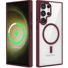 Sionel Galaxy S22 Ultra Kılıf Magsafe Wireless Şarj Özellikli Silikon Snel Ege Kapak-Koyu Kırmızı