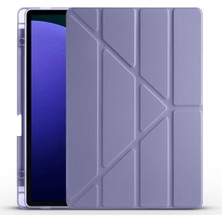 Sionel Galaxy Tab S9 Plus Kılıf  Uyumlu Snel Tri Folding Kalem Bölmeli Standlı Kılıf-Mor