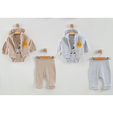 Utku Butik Fitilli Zebra Desenli Kapüşonlu 3lü Erkek Bebek Takım