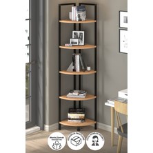 Bofigo 5 Raflı Metal Köşe Kitaplık Rafı Dekoratif Aksesuar Rafı Noyan Çam