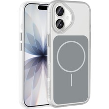 Sionel iPhone 17 Kılıf M-Safe Şarj Özellikli Metal Buton Tasarımlı Zore Ikonik Sert Silikon Kapak - Gri
