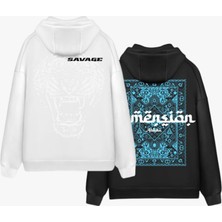 Abluka Online Erkek Oversize Kapüşonlu 2'li Hoodie Beyaz - Siyah