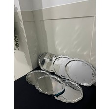 6'lı Çelik Oval Tepsi Dalgalı Model Kahve Sunum Tepsisi & Ikramlık