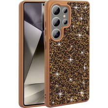 Sionel Galaxy S22 Ultra Kılıf Parlak Taşlı Tasarım Snel Pırlanta Kapak - Gold