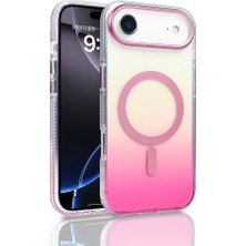 Sionel iPhone 17 Air Kılıf M-Safe Şarj Özellikli Transparan Renk Geçişli Snel Toros Kapak - Rose Pembe
