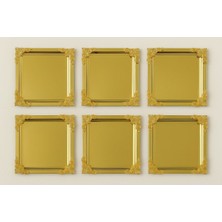 6'lı Kare Köşe Çiçekli Tek Taraflı Gold Kaplama Sunum Tepsisi