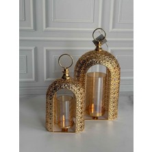 Rossev Dekoratif Metal Gold Şamdan Seti 2'li