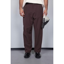 Abluka Online Erkek Baggy Fit Kumaş Pantolon Kahve Orta Kalınlık Düz Desen Günlük Rahat Kullanım