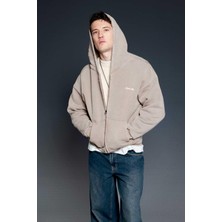 Abluka Online Erkek Relax Fit Yıkamalı Kapüşonlu Sweatshirt Koyu Bej